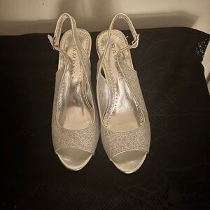 Rampage Glittery Silver Slingback Heels